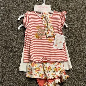 Little Lass Pink Striped and Floral Kids sets. Brand new, with tags